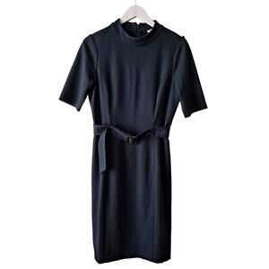 Eliza J Dress Short Sleeve Mock Neck Belted Sheath Midi Dark Green Women Size 12